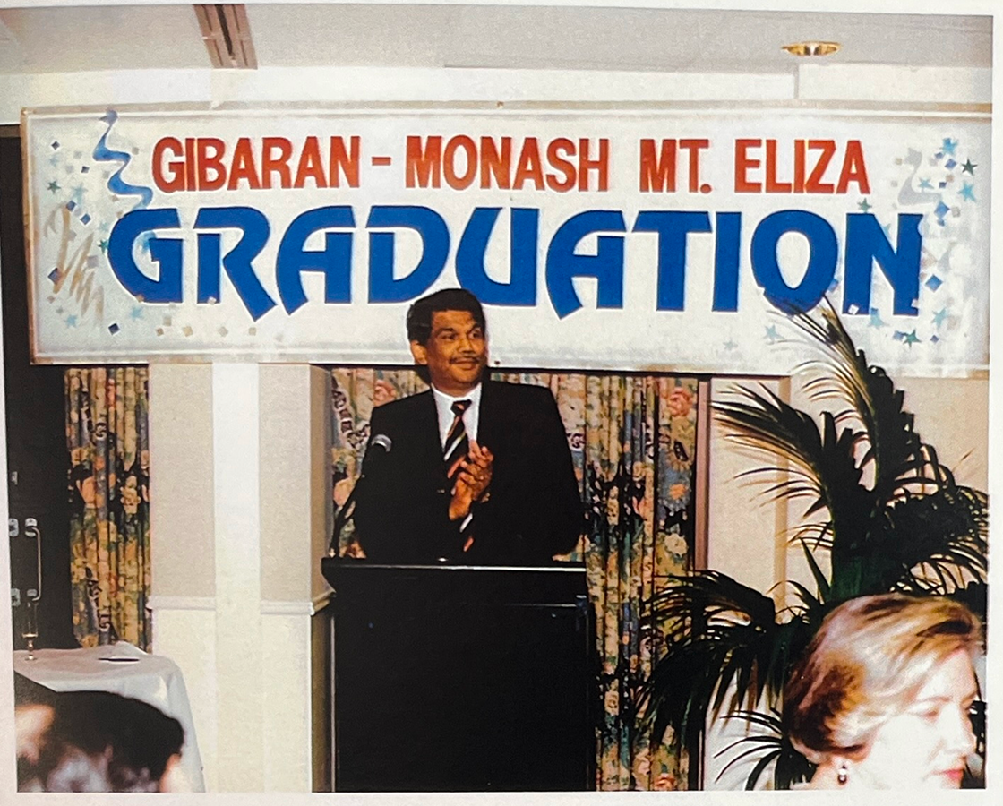 Professor Selva Abraham at a Gibaran graduation